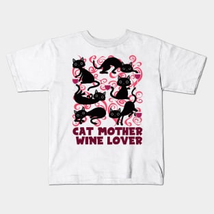 cat mother wine lover Kids T-Shirt